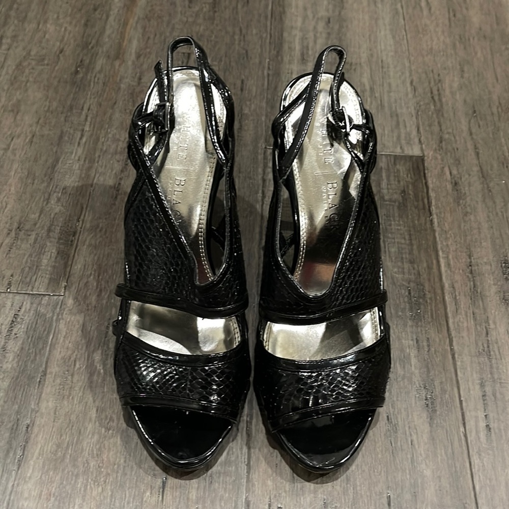 Snake print black heels